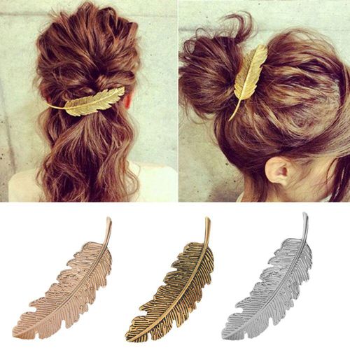 1pc Metal Leaf Shape Hair Clip Barrette Crystal Pearl Feather Hairpin Fashion hi 