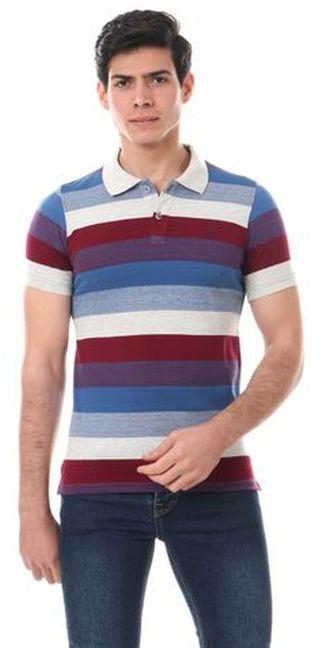 Andora Wild Stripes Short Sleeves Polo Shirt - Blue
