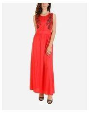 Giro Pelted Printed Maxi Dress – Coral Red