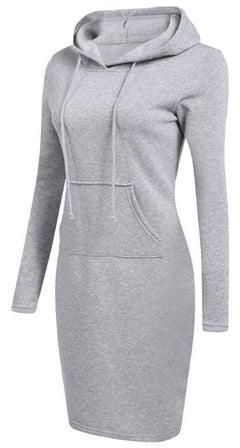 Solid Long Hoodie With Pockets Grey