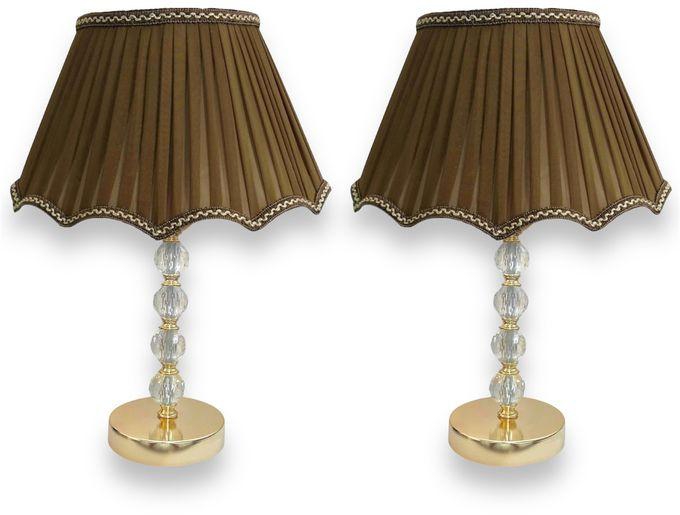 Set Of 2 Crystal Lamps, Golden Base, Brown Cover, Length 50 Cm
