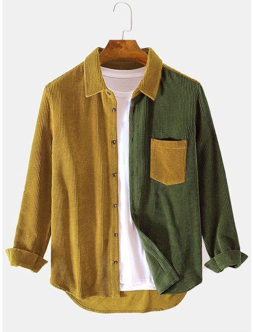 Brown And Green Corduroy T-shirt Long Sleeve