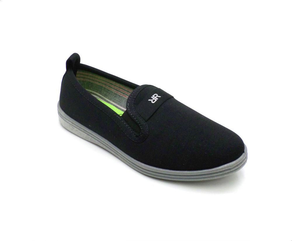 Roadwalker Textile Elastic Side Panels Notched Vamp Slip-on Shoes with Pull Tab for Men - Black