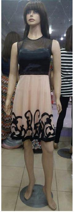 Generic Sleeveless Short Dress - Black & Light Pink