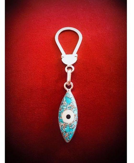Eye Medal Elegant Key Chain - Silver Plated & Nekal - Eye Fayruz Stone