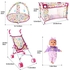 deAO Kids Baby Doll Stroller Nursery Role Play Set with a Variety of Feeding Toy and Play Mat Travel Cot Baby Carrier Stroller and Travel Bag