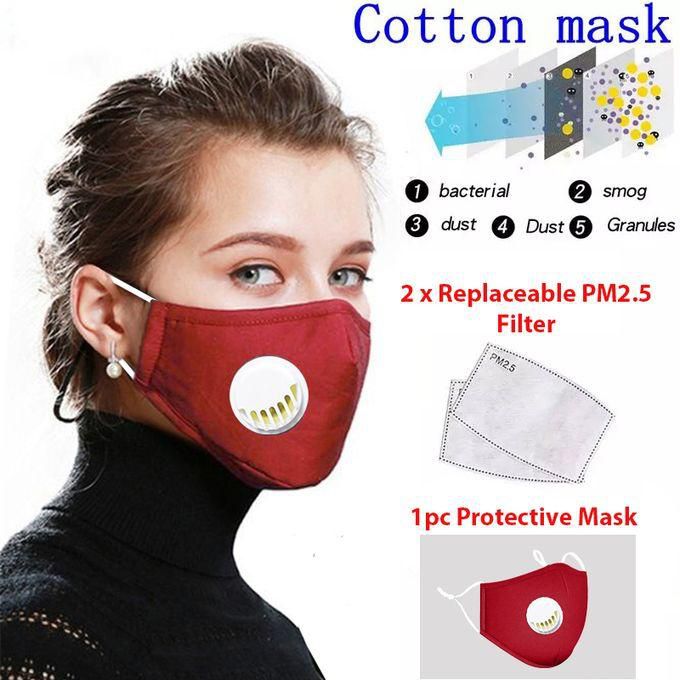 Washable Reusable Face Mask With Valve + 2pcs PM2.5 Filter