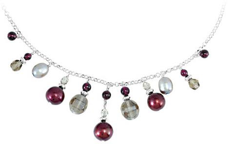 Freshwater Cultured Dyed Cranberry and Grey Pearl in Adjustable 925 Sterling Silver Necklace