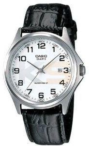 Casio Men's Siver Case Black Leather Strap Fashion Watch (MTP-1183E)