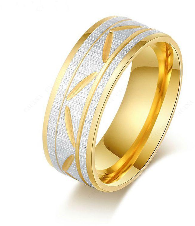 Women Ring of Stainless Steel Braided lines in the middle plated with 18 carat gold (size 11) NO.R57