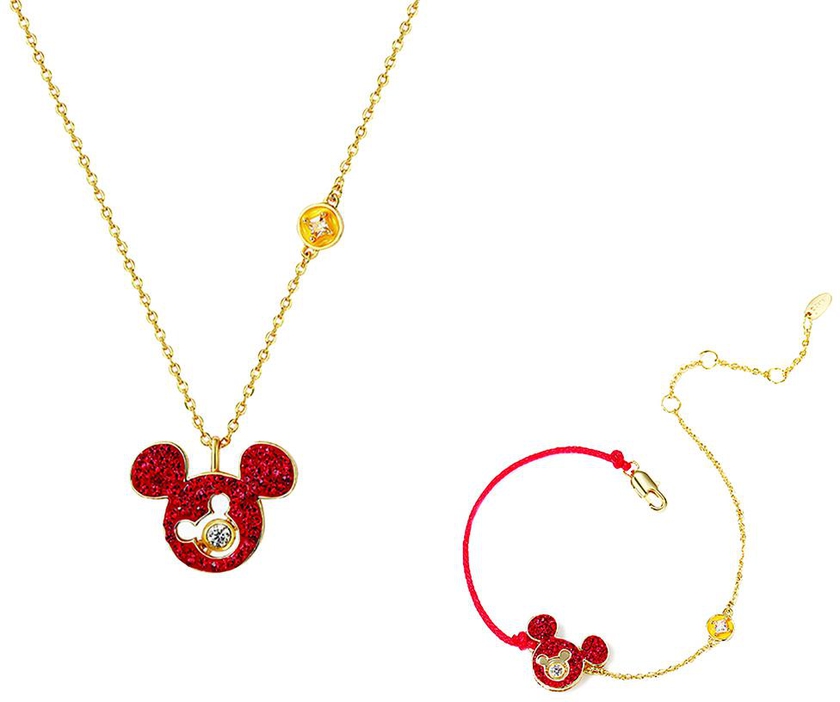 Seoulsenztury Disney Collection Mickey Zircon Bracelet Set (Gold/Red)