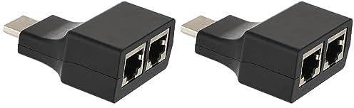 وصلة محول كابل HDMI إلى منفذي شبكة الانترنت ار جيه 45 عبر كات 5 اي/ 6 بدقة 1080 بكسل اف 3، متعدد الألوان