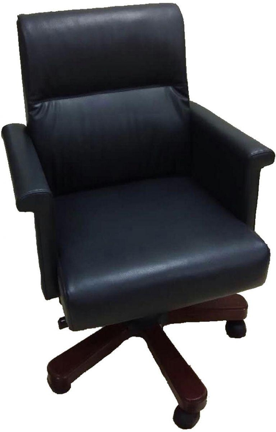 Kivik Faux Leather Middle Back Manager's Chair with Armrest, Height Adjustable Chair, Dark Blue