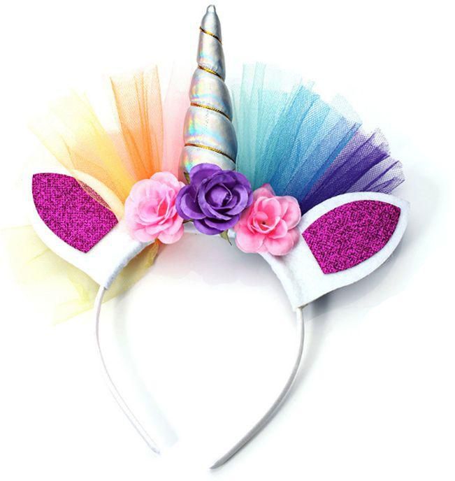 Unicorn Horn Ear Flower Headband Girls Costume Birthday Party Hair Accessory