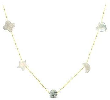 18 Karat Yellow Gold Gradual Built In Mother Of Pearl And Crystal Ball Chain Necklace