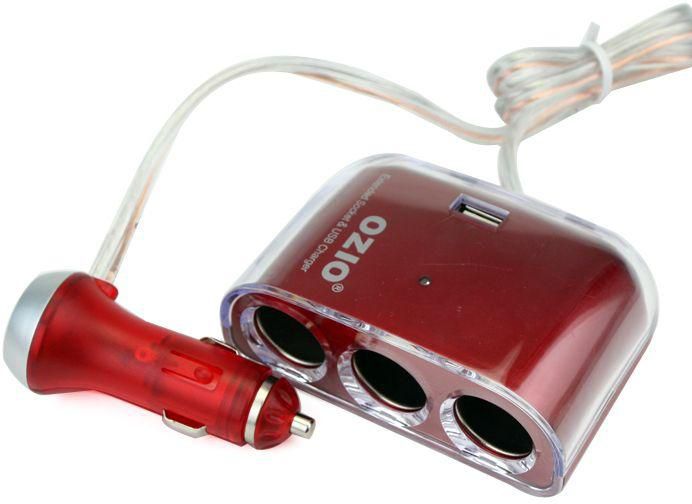 موزع تغذية ثلاثي من Ozio لون أحمر عن طريق ولاعة السيارة لتشغيل iphone أو HTC الخ.. Ozio Three Port Cigarette Lighter| USB Car Cigarette Lighter| Power Adaptor Extended Socket and USB charger