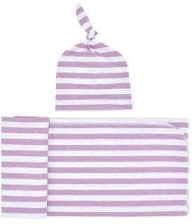 1-Piece Soft Cotton Striped Baby's Swaddle Blanket With Hat Set