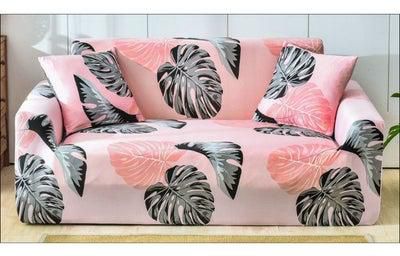 Tropical Leaf Print Sofa Slipcover Pink/Green/Black