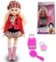 Kidwala blond hair poseable doll with hat, leopard dress &amp; red jacket pretty angelia 14inch size with accessories toys for girls