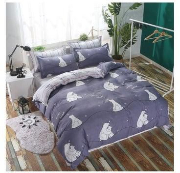 4-Piece Printed Duvet Cover Set Polyester Blue/White Single