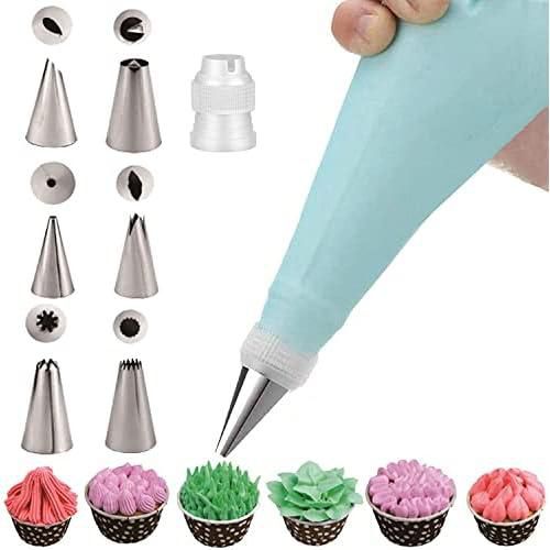Icing Piping Bags and Stainless Steel Nozzle Set Cake DIY Decorating Tool with Twist Ties 15pcs