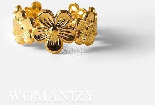 Decor Cuff Ring Stainless Steel Flower free size Gift for women