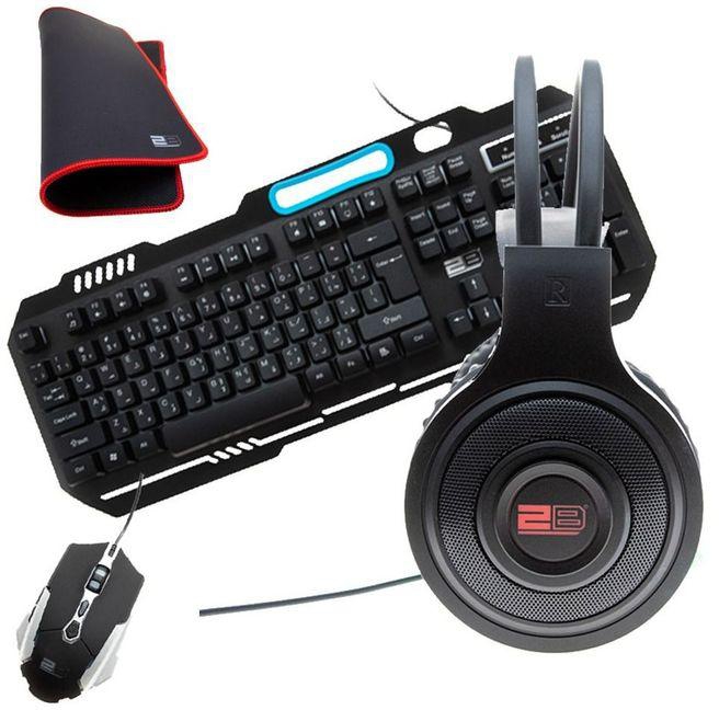 2B 4 In 1 Gaming Combo Wired Metal Back Lightning Keyboard Mouse Pad Wired Mouse And Wired Gaming Headphone