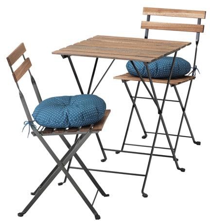 TÄRNÖ Table+2 chairs, outdoor, black/grey-brown stained black-brown stained, Ytterön blue