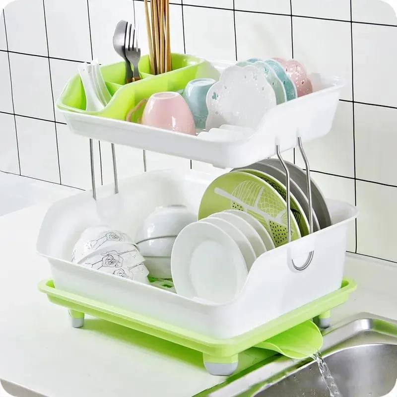 2-tier Plastic Dish rack;2-tier dish bowl drainer rack Easy to assemble Easy to clean and maintain Keep all the cooking utensils and cups tidy, dry, and clean easily