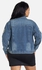 Fashion Women's Drop Shoulder Flap Pocket Patched Button Up Denim Jacket, Blue