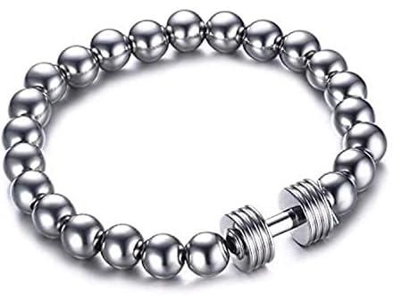 2018 Dumbbell Bracelet Stainless Steel 8mm Beads Energy GYM Fitness Bracelet