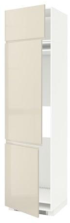 METOD High cab f fridge/freezer w 3 doors, white, Voxtorp high-gloss light beige