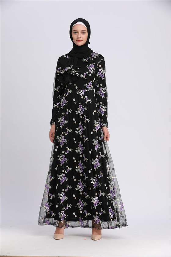Alissastyle Embellished Floral Dress Double Layer (Black)