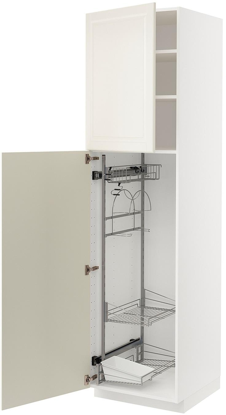 METOD خزانة عالية مع أرفف مواد نظافة - أبيض/Bodbyn أبيض-عاجي ‎60x60x220 سم‏