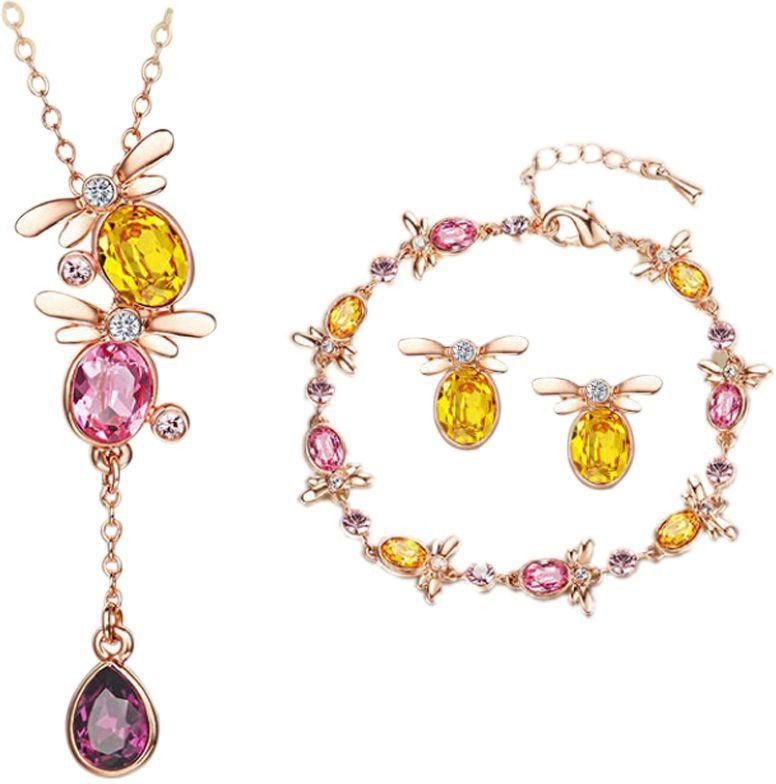 Stylish Rose Gold Plated Jewelry Set With Multi-colored Crystals [AR875]