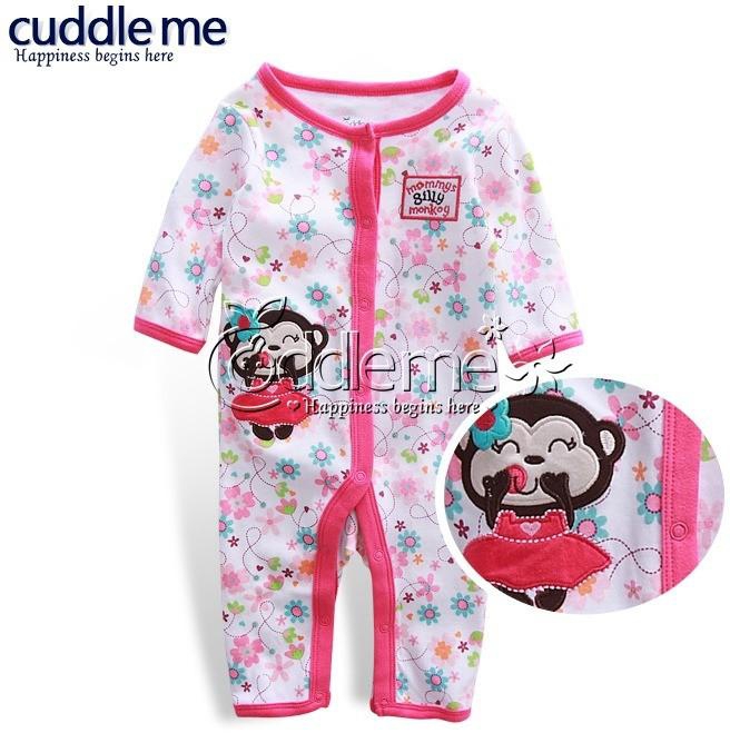 VACC Cuddleme One Piece Footie Pajamas - Mommy's Silly Monkey - 5 Sizes (Pink)