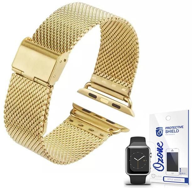 Stainless Steel Mesh Wrist Strap with screen protector for Apple Watch 38mm Gold