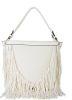 Diophy Pu Leather Woven Pattern Style Fringe Cone Shape Hobo Tote Womens Purse Hand Bag Dx-3096 White