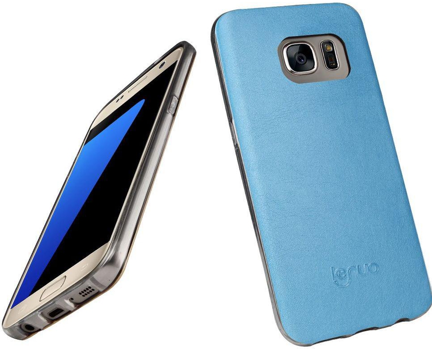 Samsung Galaxy S7 G930 - LENUO Leyun Series Leather Skin Soft TPU Case - Blue
