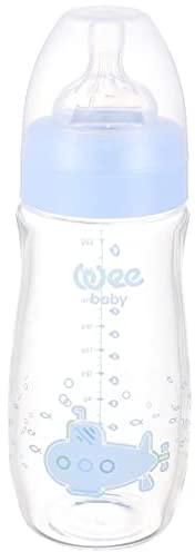 Wee Baby 141 Heat Resistant Glass Feeding Bottle with Wide Teat, 280 ml - Baby Blue