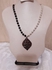 RA accessories Women Necklace Of Off White Pearls*Black With Cooper Pendant Painted Silver