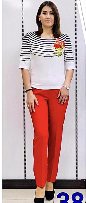 Fashion Turkey Trouser Suit - Red with Detailed Blouse