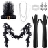 8PCS 1920s Great Gatsby Accessories Set, KASTWAVE Flapper Accessories for Women Flapper Headpiece Headband Earrings Pearl Necklace Gloves Holder Silver