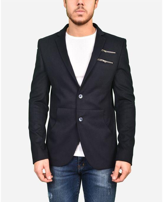 Town Team Chest Zipped Pocket Two Buttons Blazer - Navy