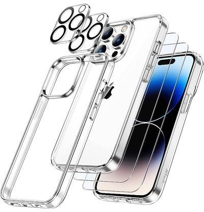 [3 in 1] Case for iPhone 14 Pro Max 6.7-Inch, with 2-Pack Screen Protector and 2-Pack Camera Lens Protector, Full Coverage Tempered Glass Film, Shockproof Bumper Phone Cover (Clear)
