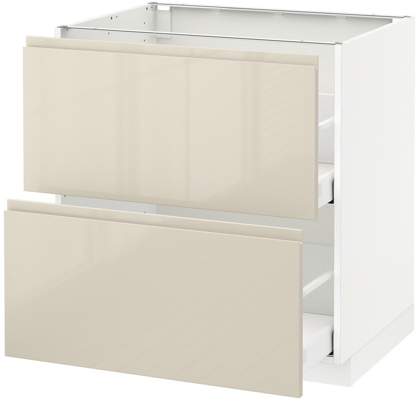 METOD / MAXIMERA Base cb 2 fronts/2 high drawers - white/Voxtorp high-gloss light beige 80x60 cm