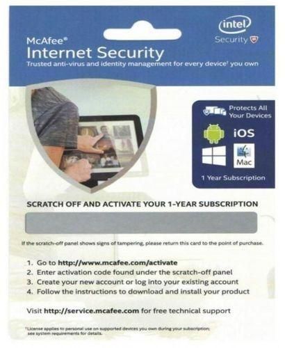 Mcafee Internet Security - 1 Year Activation Card