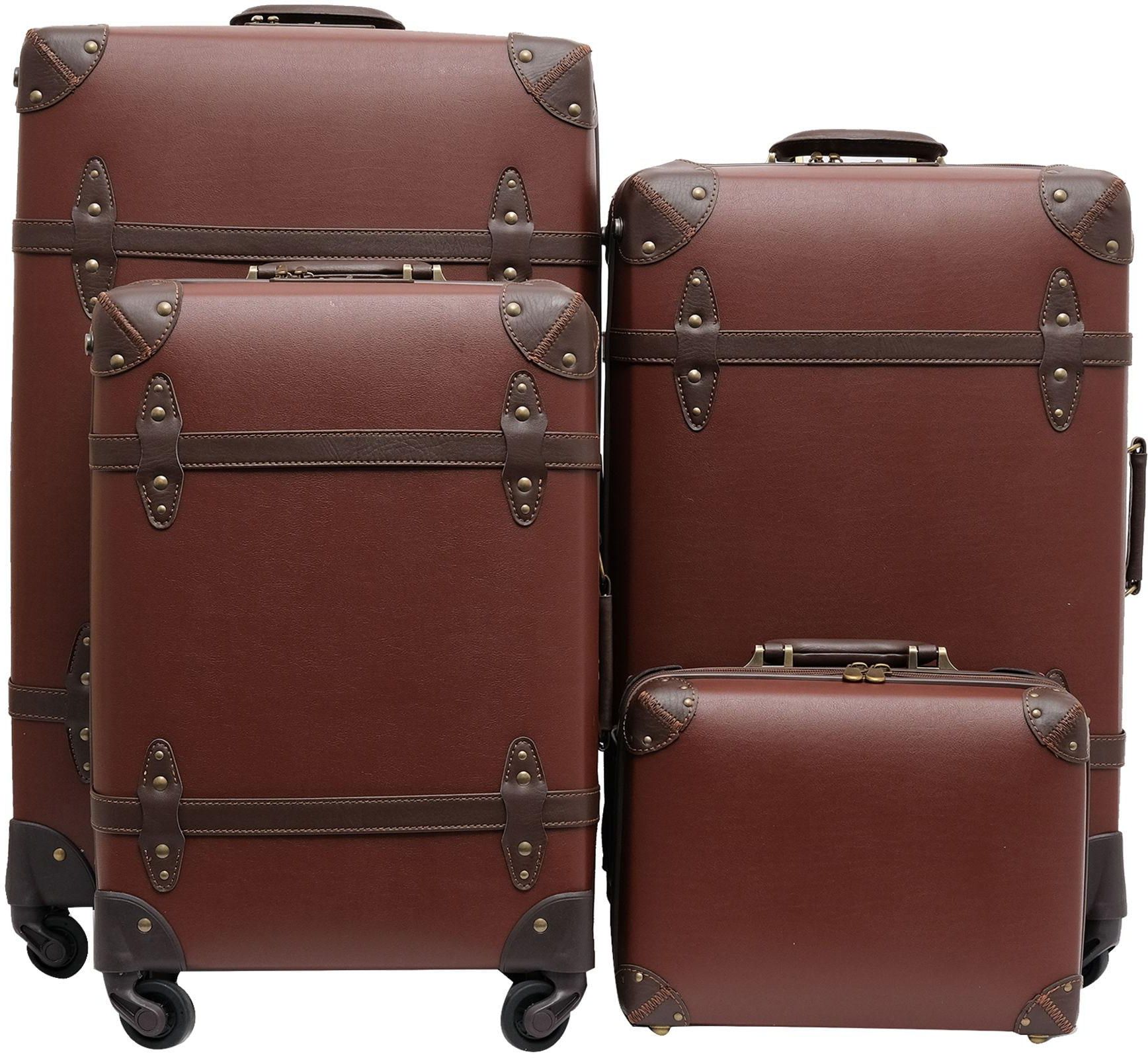Wadi PU Leather Vintage Suitcase Design Trolley Set with Number Lock, Brown - Set Of 4 Pcs