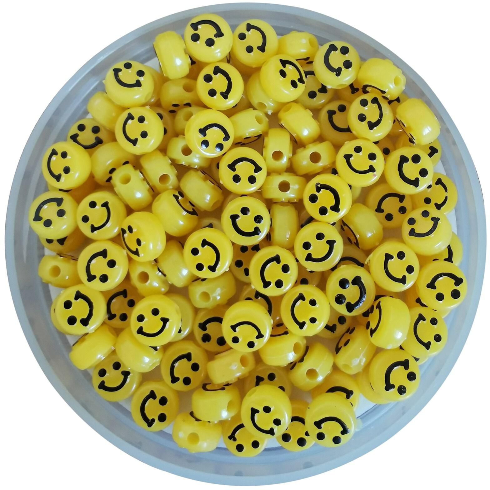 Happy Face Spacer Beads Acrylic Jewelry Accessories 10MM Color Beads With 2 Coils of Crystal Line for DIY Bracelet Necklace Earrings Jewelry Making ( 250 Pcs Pack)