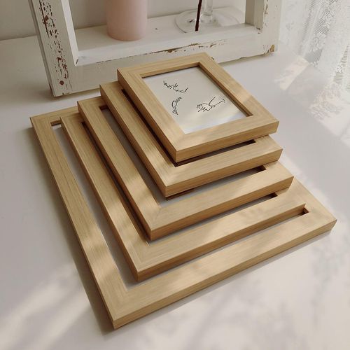 Wood Color Photo Frame Picture Frame Wall Hanging Desk Display Simple Basic Style Combination Family Photo Wall Painting